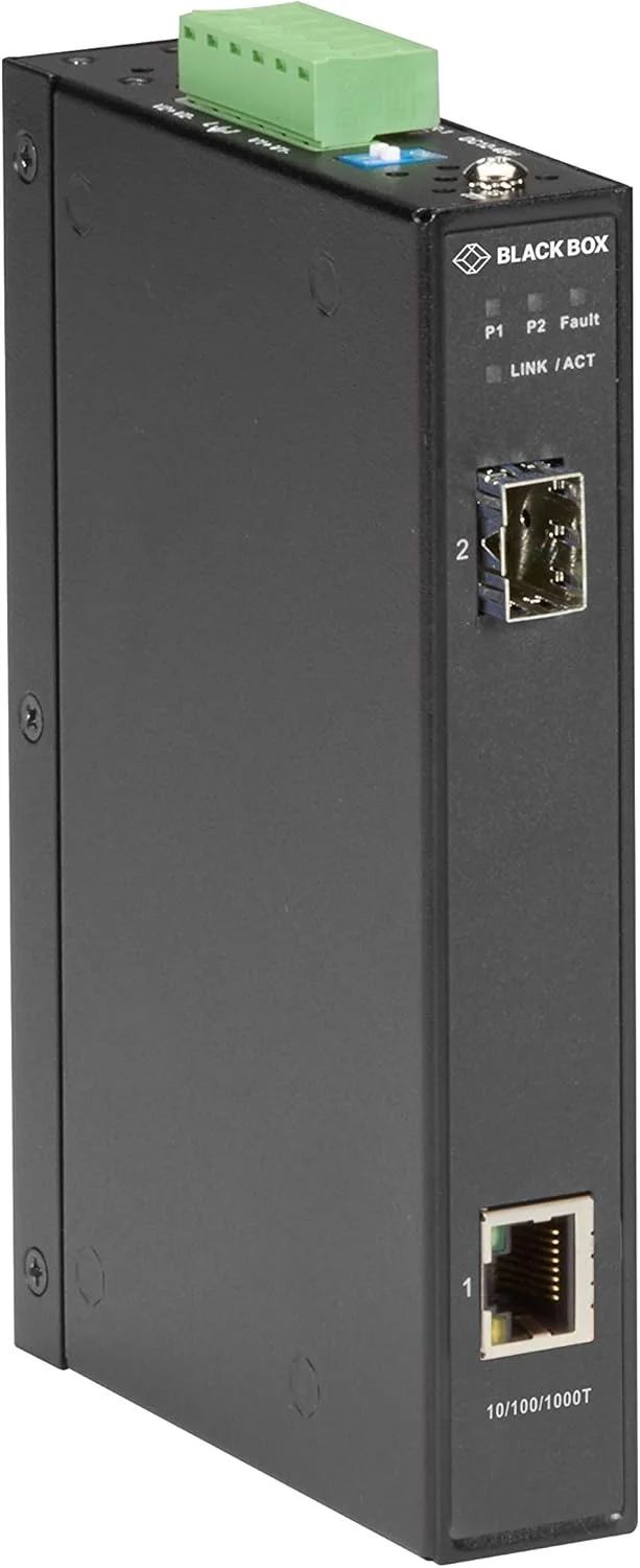 مبدل رسانه صنعتی گیگابیتی سری Black Box LGC280 SFP - 1 پورت شبکه (RJ-45) - گیگابیت اترنت - 10/100/1000Base-T, 1000Base-X - 1 اسلات توسعه - SFP (mini-GBIC) - 1 اسلات SFP - قابل نصب روی ریل