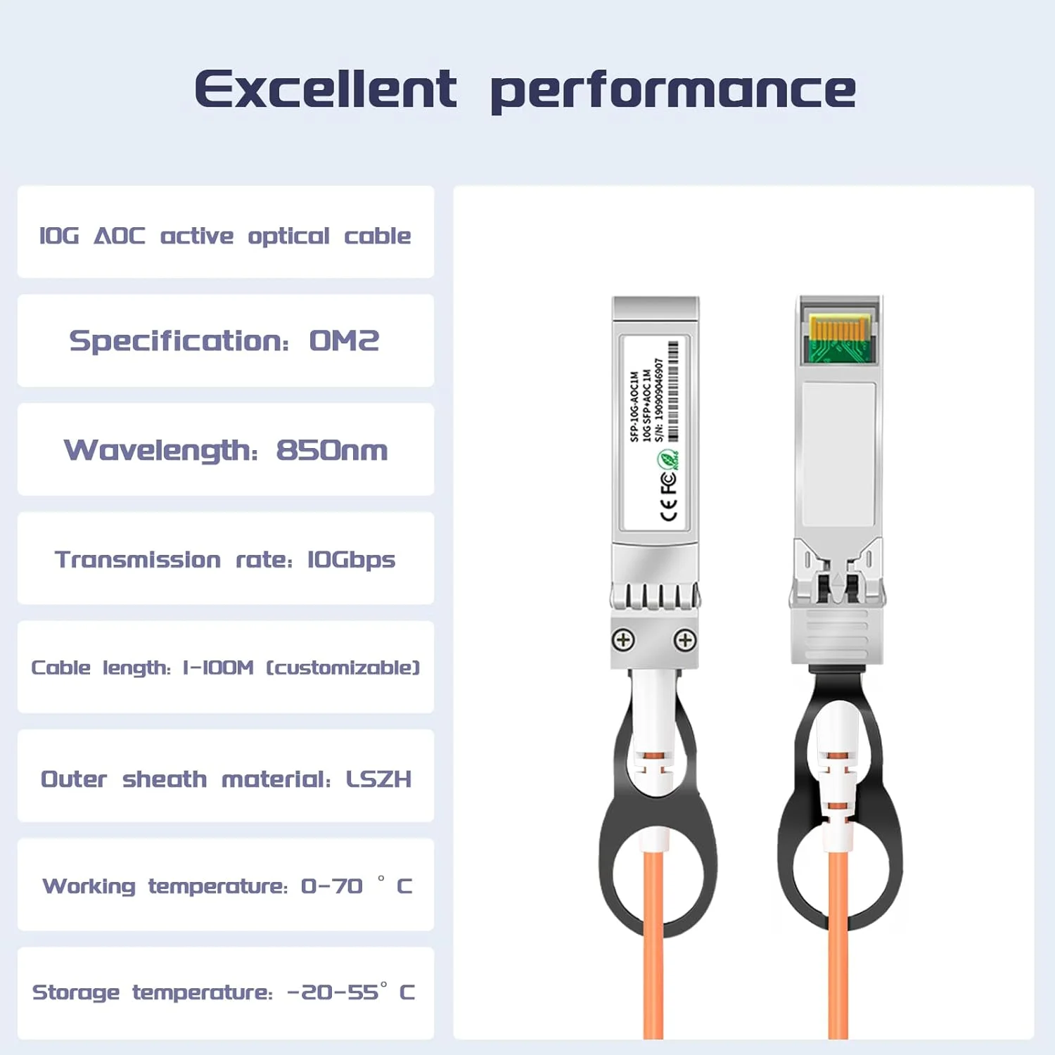 کابل فیبر نوری فعال 10G SFP+ AOC، 15 متر، کابل اتصال مستقیم فیبر 10GBASE SFP+ به SFP+ MMF، سازگار با دستگاه های Ubiquiti UniFi، کابل نوری پرسرعت AOC