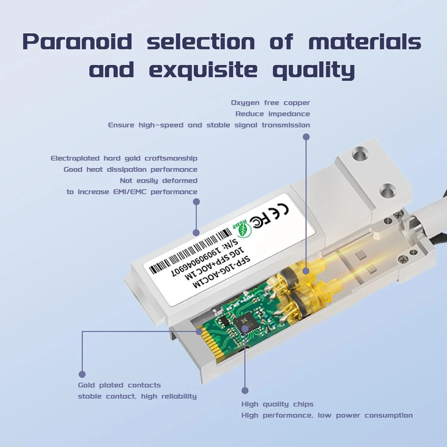کابل فیبر نوری فعال 10G SFP+ AOC، 15 متر، کابل اتصال مستقیم فیبر 10GBASE SFP+ به SFP+ MMF، سازگار با دستگاه های Ubiquiti UniFi، کابل نوری پرسرعت AOC