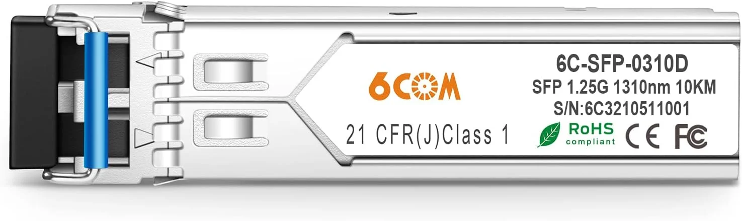 ماژول فرستنده و گیرنده 1.25G SFP 1000BASE-LX/LH، 1310 نانومتر SMF، تا 10 کیلومتر، سازگار با Ubiquiti UF-SM-1G، Netgear، ZTE و سایر سوئیچ‌های باز
