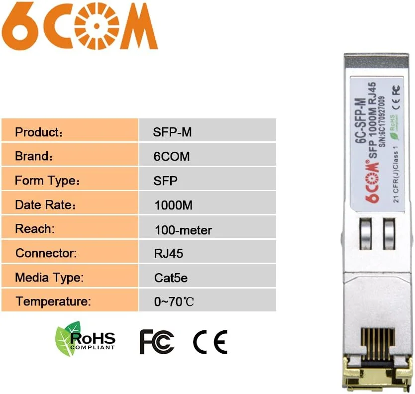 ماژول مسی SFP به RJ45 SFP با سرعت 1.25G، فرستنده و گیرنده گیگابیتی 1000Base-T برای Juniper QFX-SFP-1GE-T/EX-SFP-1GE-T و سایر سوئیچ‌های باز، تا 100 متر