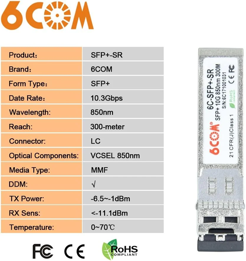 فرستنده و گیرنده 10GBase-SR SFP، ماژول 10G Duplex LC MMF، برای سیسکو SFP-10G-SR، یوبیکیوتی UF-MM-10G، نت گیر، میکروتیک، دی-لینک، سوپرمیکرو، لینکسیس، سایر سوئیچ های باز (850 نانومتر، 300 متر DDM)