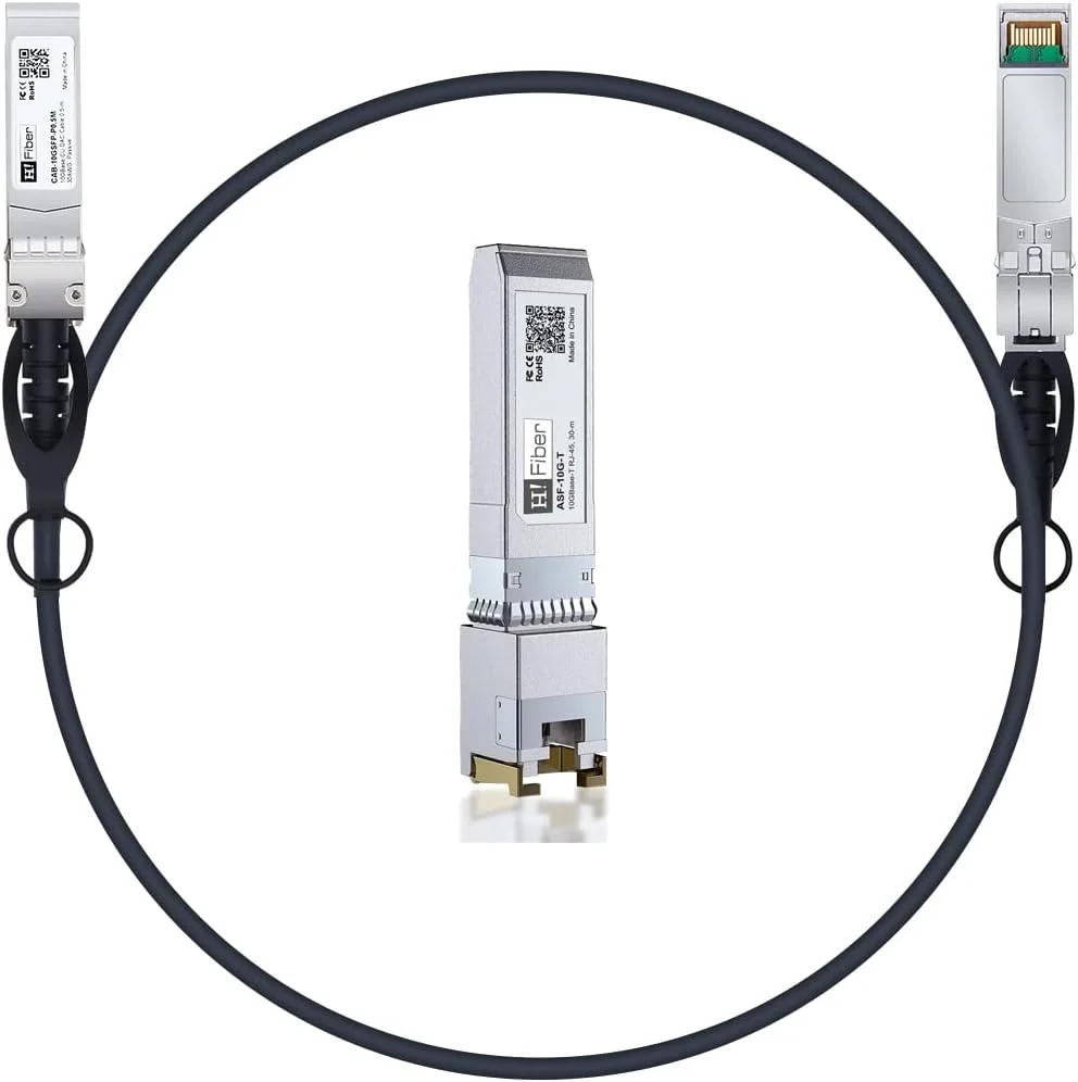 فرستنده و گیرنده 10Gbase-T SFP+ RJ45 با 10G SFP+ DAC 1 متری، سازگار با سیسکو، مراکی، میکروتیک، یوبیکیوتی، یونی‌فای، نت‌گیر، کیونپ، دی-لینک و غیره