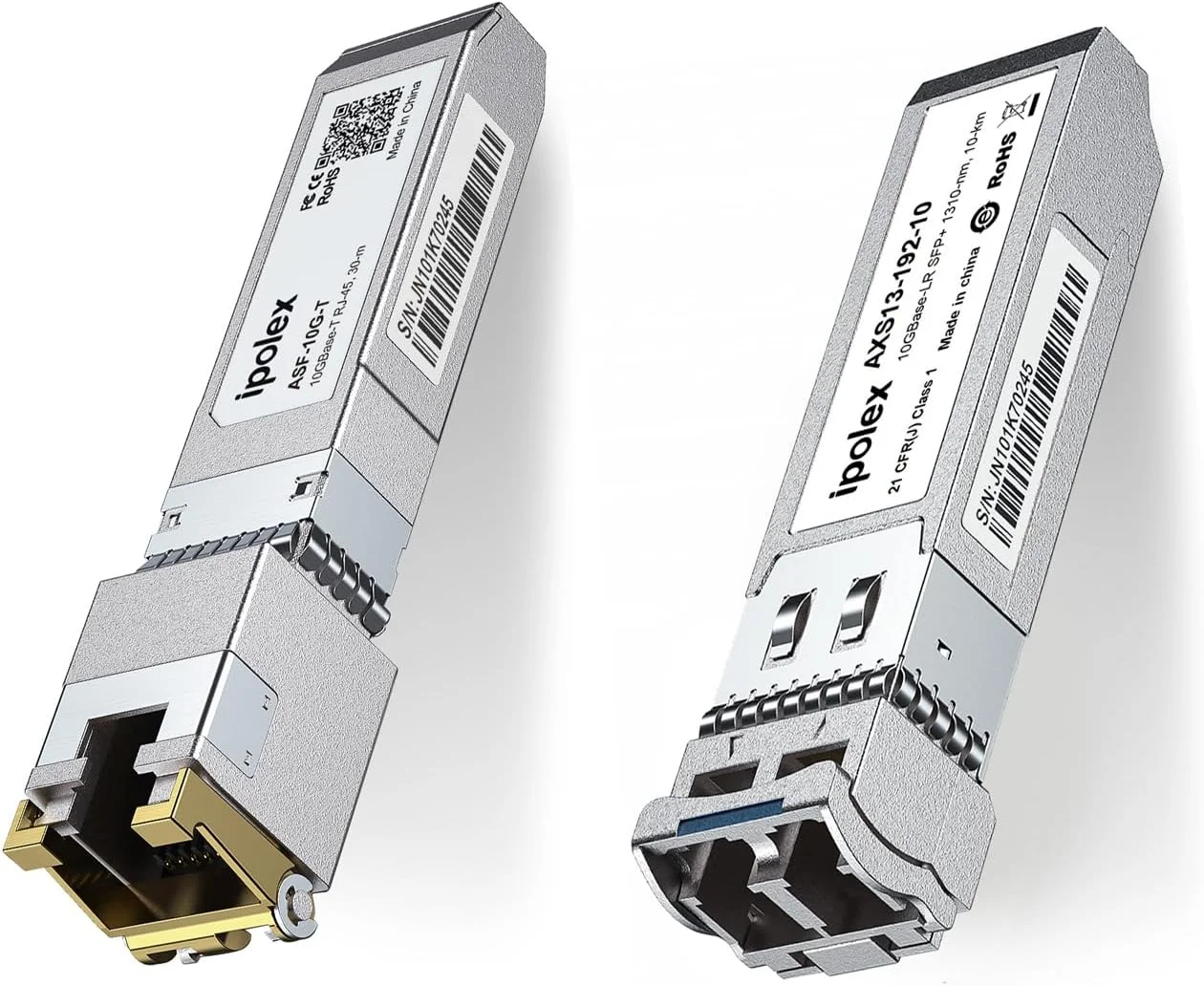 فرستنده و گیرنده سینگل مود 10G LR SFP+ به LC تا 10 کیلومتر و فرستنده و گیرنده 1.25/2.5/5/10G SFP+ به RJ45