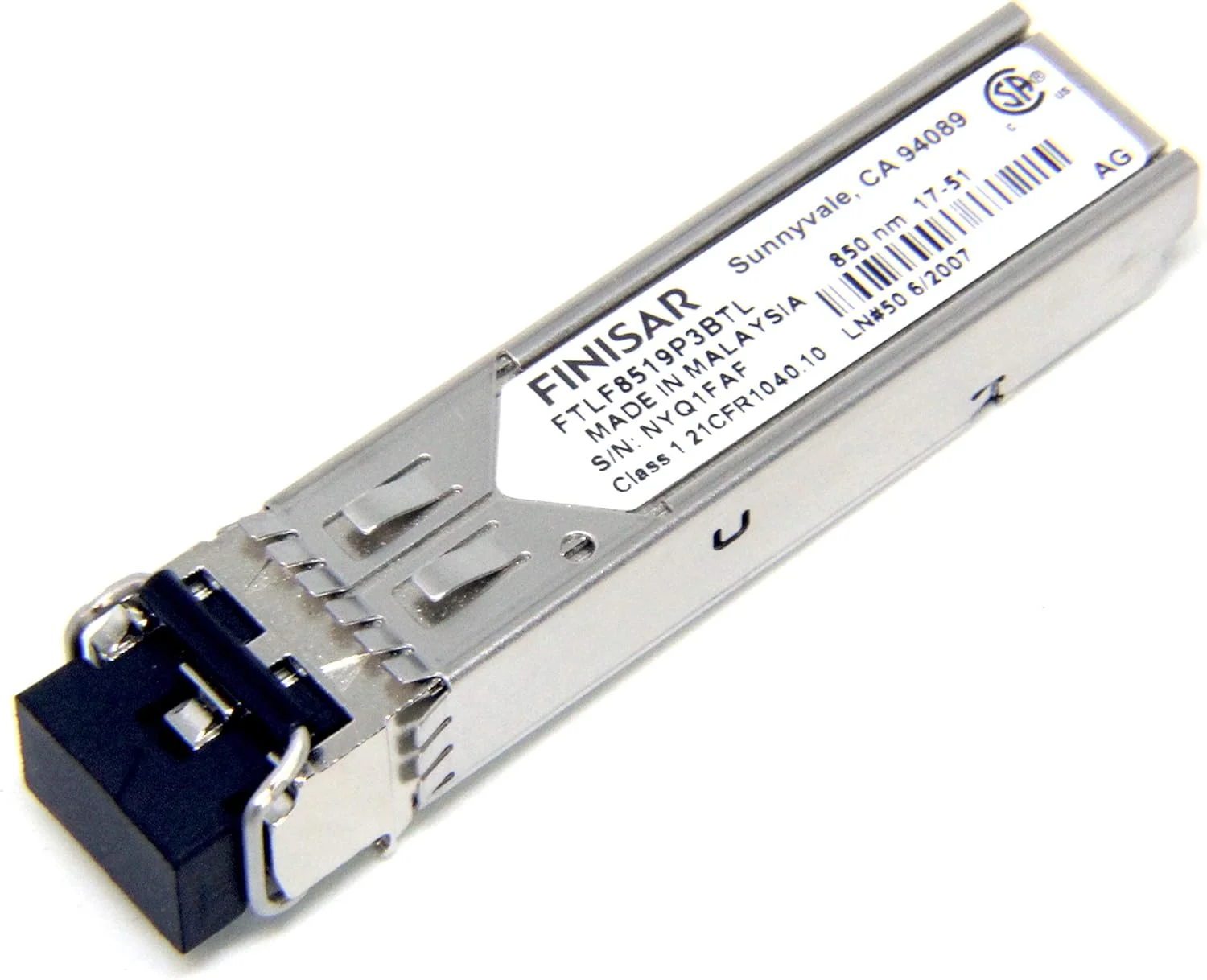 فرستنده و گیرنده فیبر نوری Finisar RoHS 6 Compliant 1GFC/2GFC/GE 850nm -40 تا 85 درجه سانتیگراد SFP مدل FTLF8519P3BTL