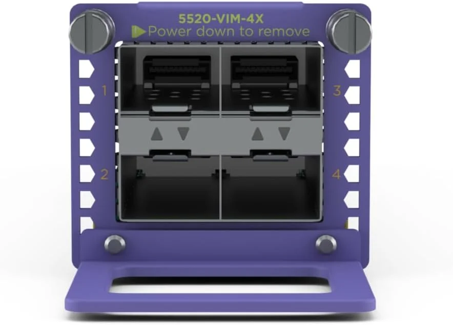 ماژول رابط همه کاره Extreme Networks 5520-VIM-4X – دارای 4 پورت 10GbE SFP+، توسعه فیبر پرسرعت، سازگار با سری ExtremeSwitching 5520، ارتقاء شبکه سازمانی