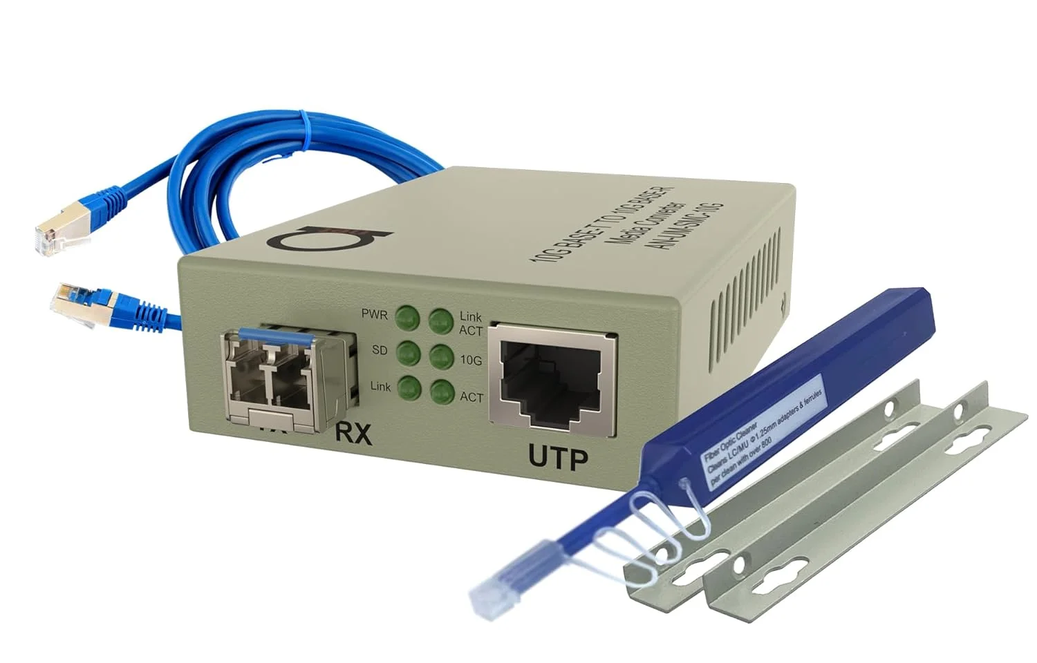 مبدل رسانه اترنت فیبر نوری تک حالته LC 10G SFP+ با ماژول 10GSFP+ 10km (6.2mi) - شبکه 10 گیگابیتی پرسرعت، تبدیل رسانه 10 گیگ SFP، توسعه دهنده اترنت 10GbE به فیبر نوری، Plug and Play