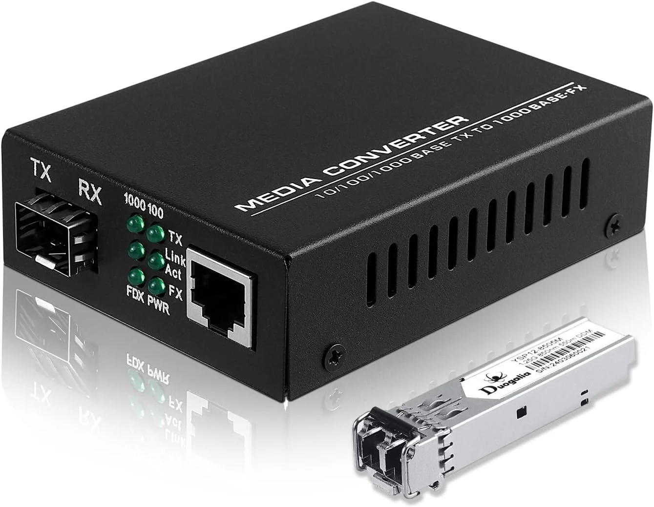 مبدل فیبر به اترنت با ماژول گیگابیتی چند حالته SFP LC، 1.25G SFP به 10/100/1000M RJ45، MMF، 850 نانومتر، تا 550 متر