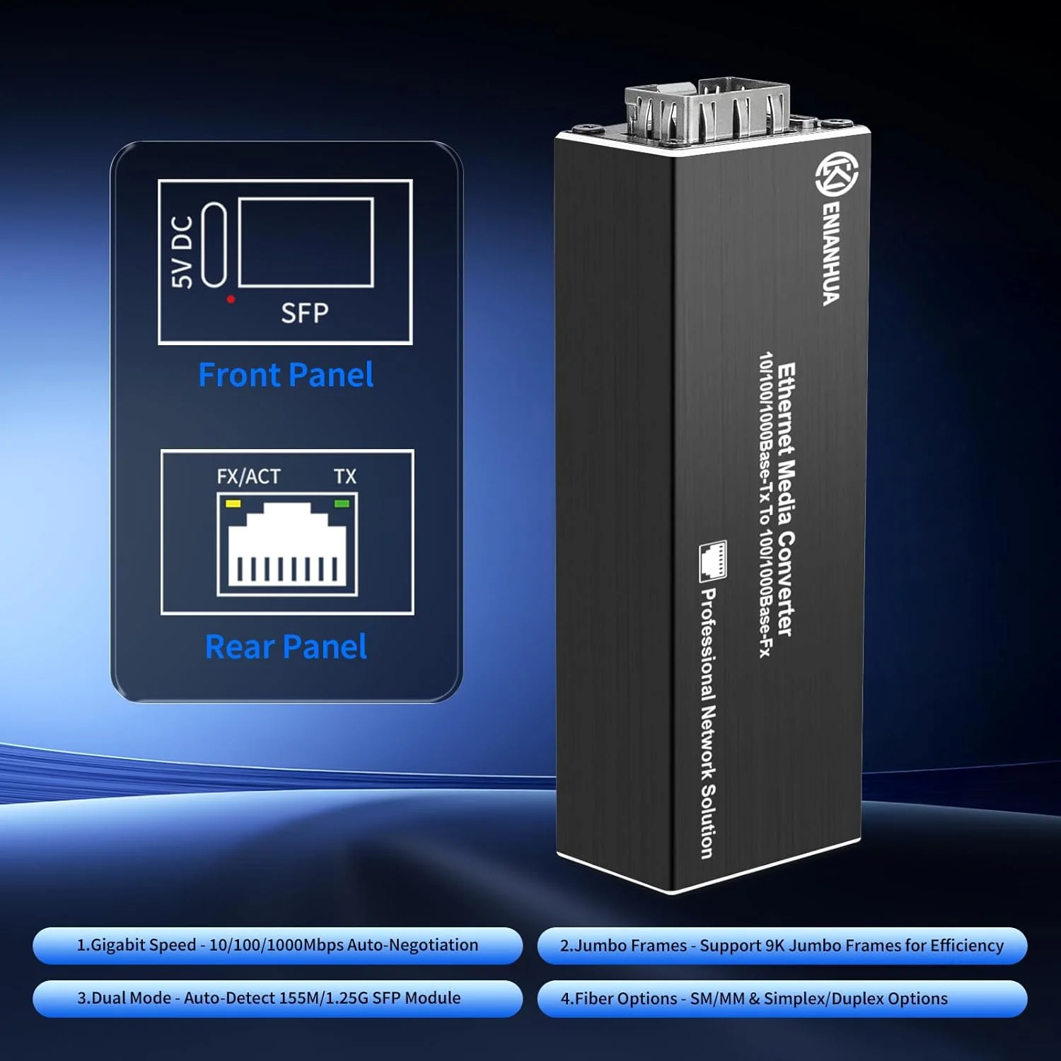 یک بسته مبدل فیبر نوری گیگابیتی LC به اترنت، مبدل رسانه فیبر SFP مینی اترنت PoE PD، مینی 1x 10/100/1000Base-T RJ45 به 100FX/1000Base-X SFP اسلات فرستنده گیرنده