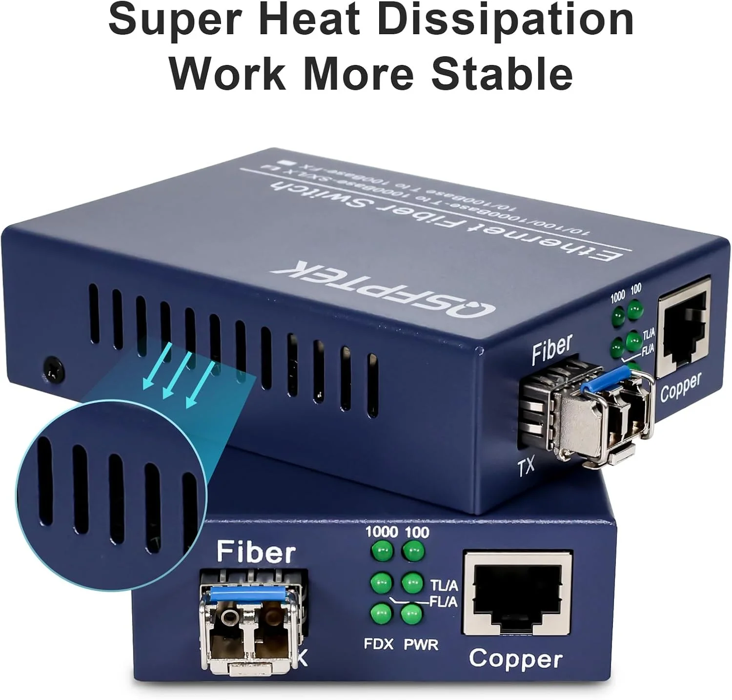 یک جفت مبدل رسانه اترنت گیگابیتی، مبدل رسانه اترنت به فیبر شبکه های 10/100/1000 مگابیت بر ثانیه، به همراه 2 عدد ماژول SFP 1000Base-LX (1.25 گیگابیت بر ثانیه، تک حالته، LC دوتایی، 1310 نانومتر، 20 کیلومتر)