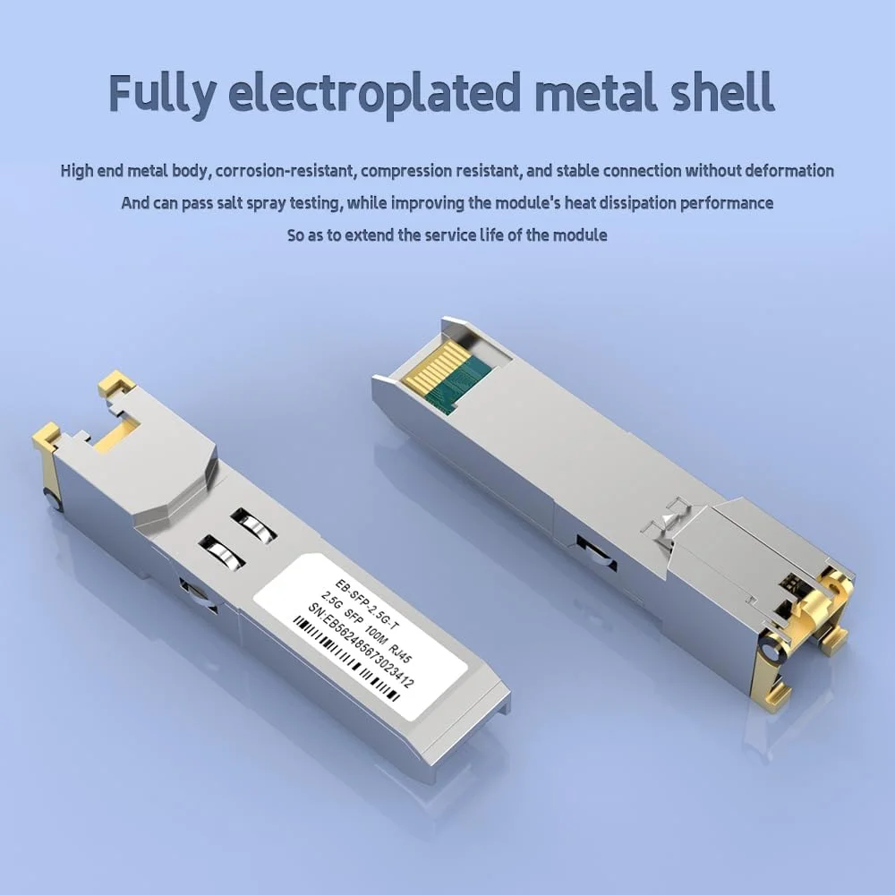فرستنده و گیرنده فیبر نوری 2.5G SFP-T، ماژول نوری SFP+ به RJ45 مسی، سازگار با Ubiquiti، نصب آسان، قابلیت تعویض سریع، تا فاصله 100 متر