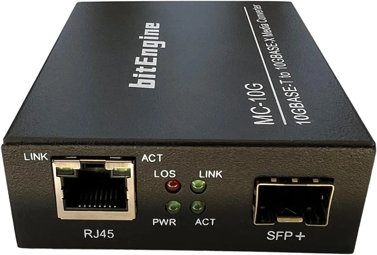 مبدل رسانه 10G، اترنت 10 گیگابیتی مس به فیبر 10G، غیر مدیریتی 1x 1G/2.5G/5G/10GBase-T RJ45 به 1x 10GBase-X SFP+ Slot، پشتیبانی از ماژول 10G SR/LR SFP+، تکی