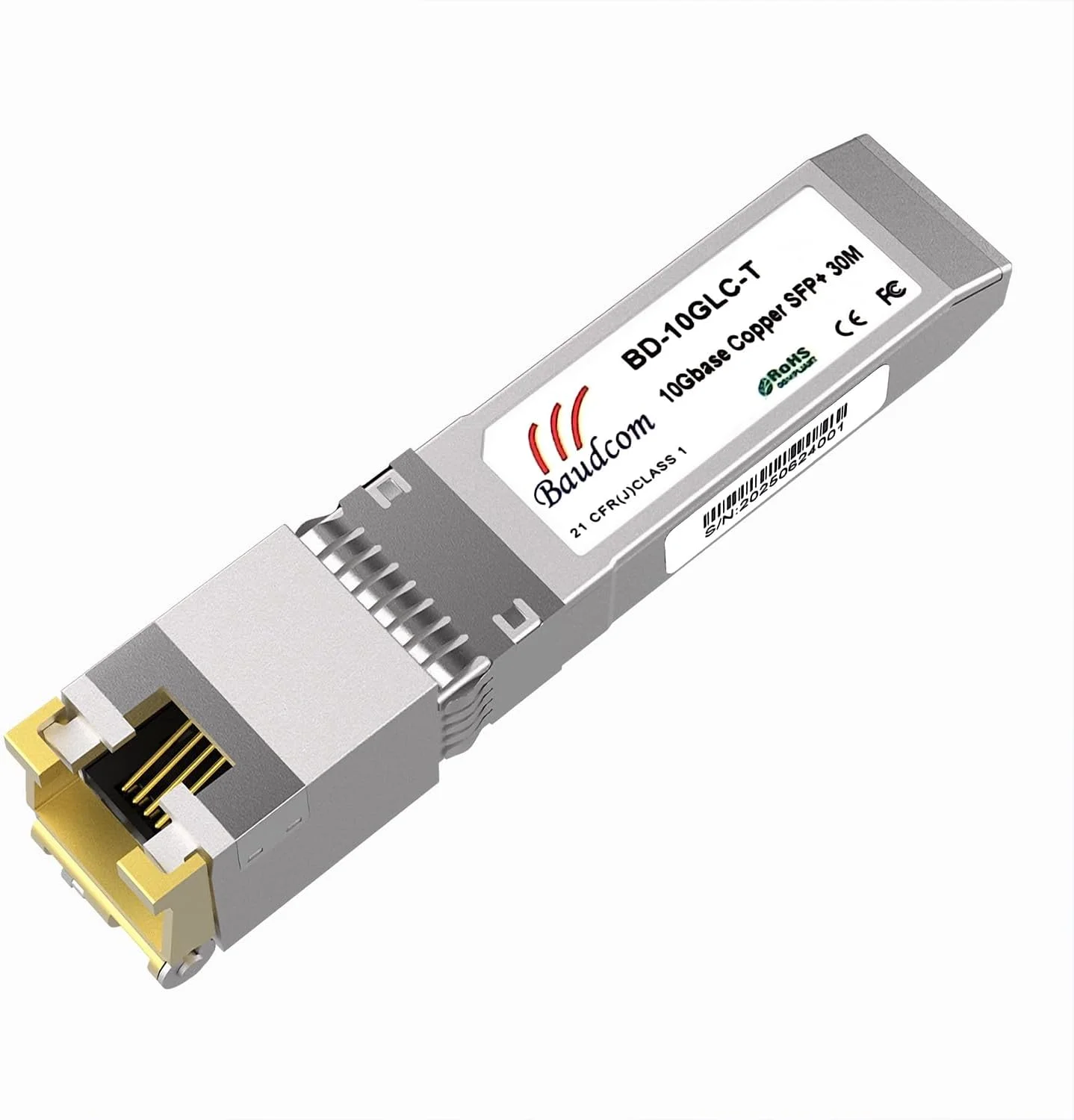 ماژول SFP به RJ45 10G مسی 30 متری، فرستنده و گیرنده 10GBase-T SFP+ سازگار با سیسکو SFP-10G-T-S، یوبیکیوتی UniFi UF-RJ45-10G، نت گیر، میکروتیک S+RJ10، تی پی-لینک، دی-لینک، 1 عدد