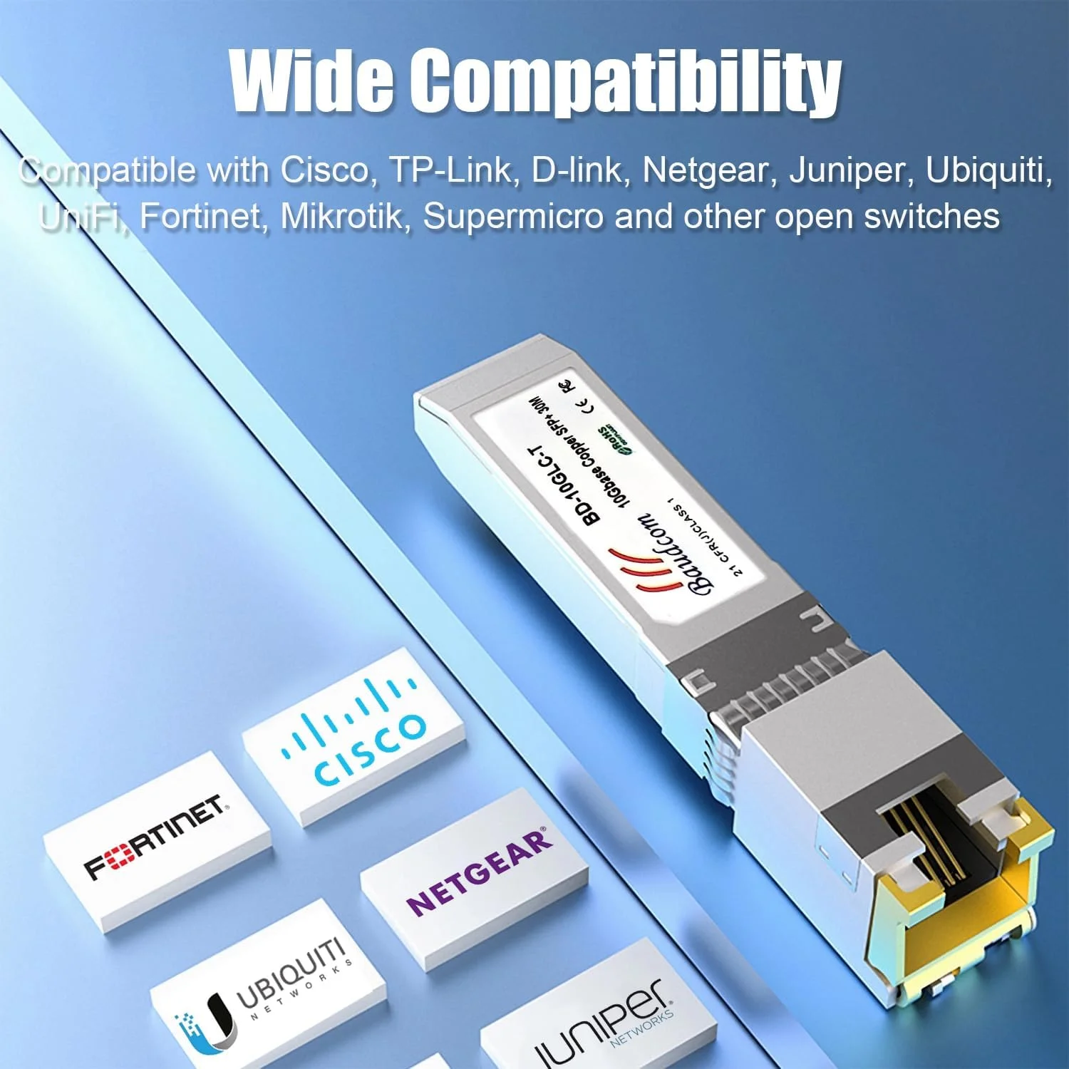 ماژول SFP به RJ45 10G مسی 30 متری، فرستنده و گیرنده 10GBase-T SFP+ سازگار با سیسکو SFP-10G-T-S، یوبیکیوتی UniFi UF-RJ45-10G، نت گیر، میکروتیک S+RJ10، تی پی-لینک، دی-لینک، 1 عدد