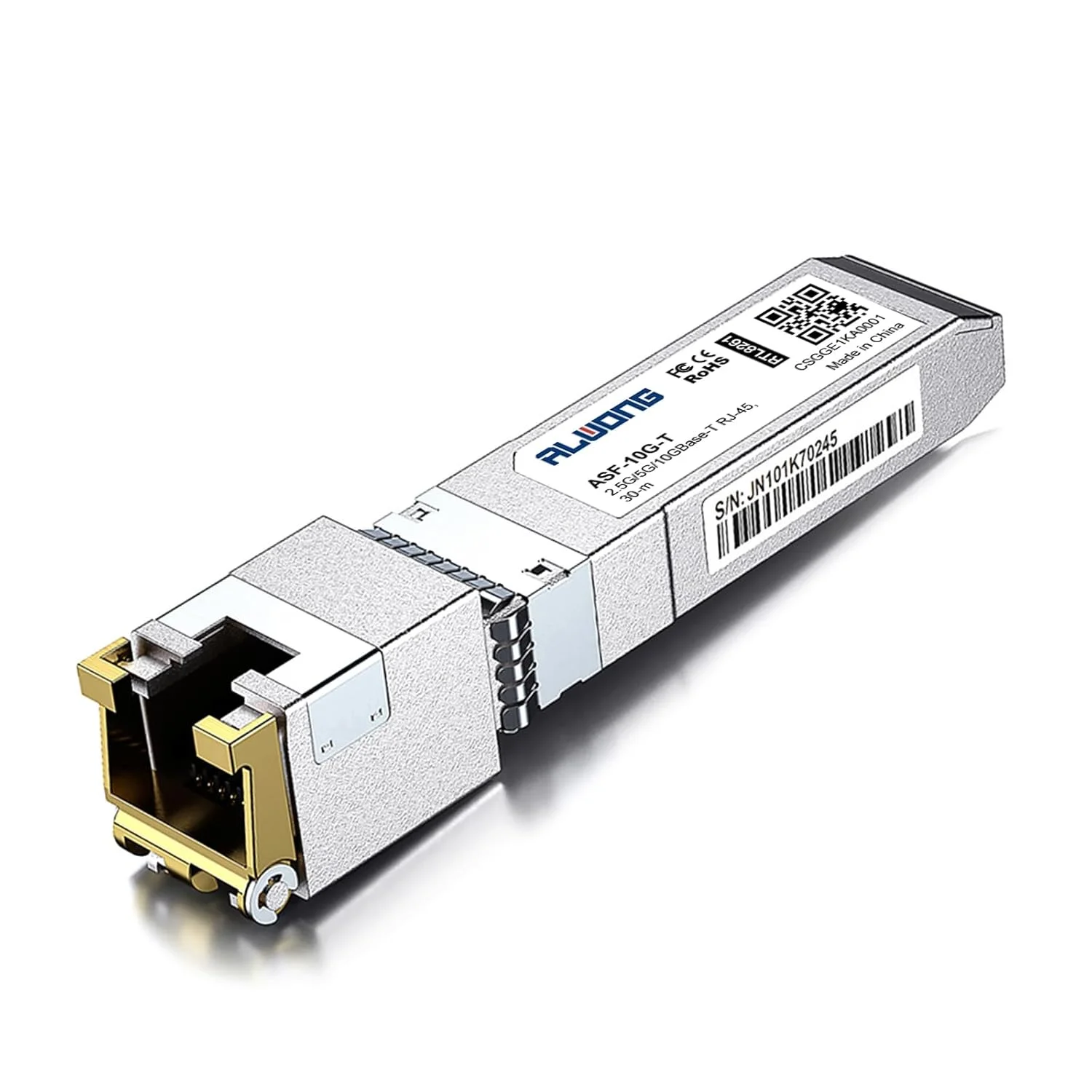 فرستنده-گیرنده 2.5/5/10G، 10GBase-T، ماژول مسی SFP+ به RJ45، CAT.6a/CAT7، تا 30 متر. برای Ubiquiti UniFi UF-RJ45-10G، Meraki، MikroTik S+RJ10، Netgear، D-Link و موارد دیگر، بسته 1 عددی
