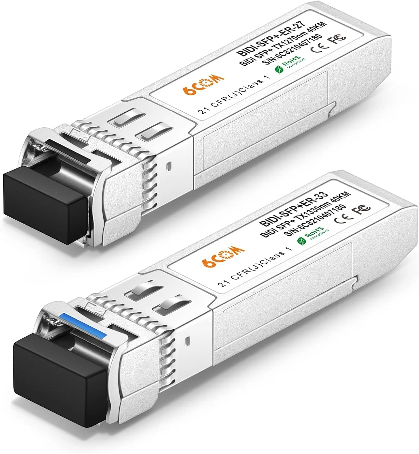 یک جفت فرستنده و گیرنده 10G SFP+ Bidi، 10GBase-BIDI 1270nm/1330nm SMF، تا 40 کیلومتر، سازگار با سیسکو، یوبیکیوتی، میکروتیک، دی-لینک، سوپرمیکرو، نتگیر و سایر سوئیچ‌های باز