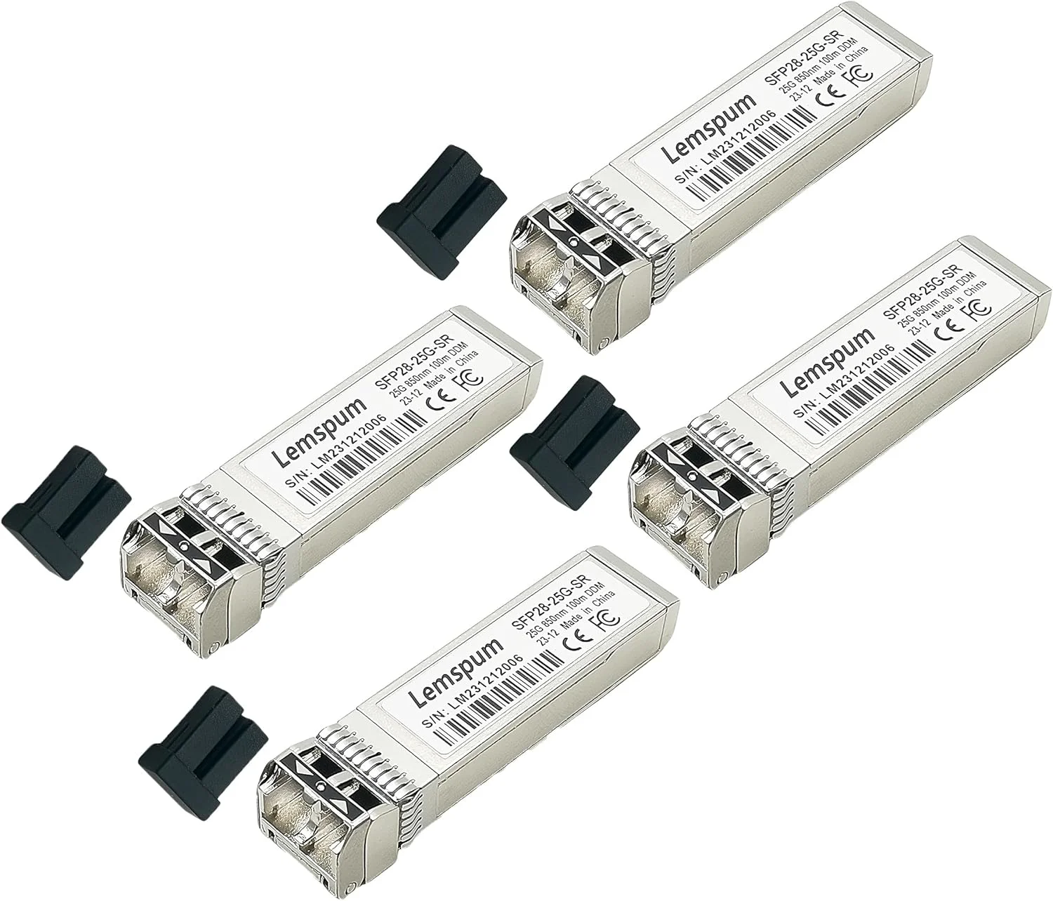 فرستنده و گیرنده نوری 25GBase-SR Multimode SFP+، ماژول فرستنده و گیرنده نوری 25G SFP28 850nm 100m DOM Duplex LC MMF سازگار با Intel E25GSFP28SR (بسته 4 عددی، 25GBase-SR|100m)