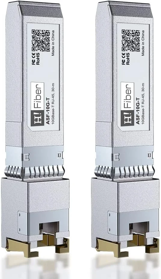 ماژول 2 عددی H!Fiber 10Gb SFP+ به RJ45، فرستنده و گیرنده اترنت مسی 10Gbase-T SFP+ برای HP Procurve، HP Aruba، MikroTik، Ubiquiti، Unifi، Netgear، QNAP، D-Link و غیره، Cat6a/Cat7، 30 متر (98 فوت)