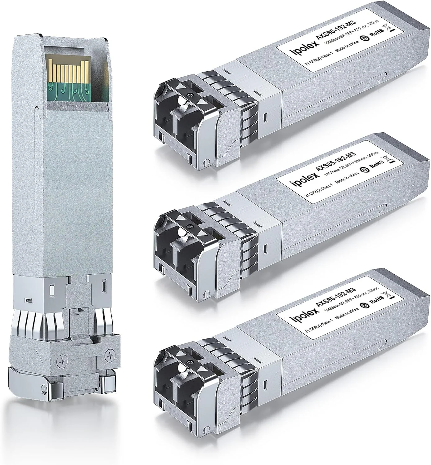 ماژول چندحالته ipolex SFP+ 10GBase SR LC، فرستنده و گیرنده فیبر نوری 10G SFP برای سیسکو SFP-10G-SR، Ubiquiti UniFi UACC-OM-MM-10G، Meraki MA-SFP-10GB-SR، Mikrotik و غیره، 850 نانومتر، تا 300 متر، بسته 4 عددی