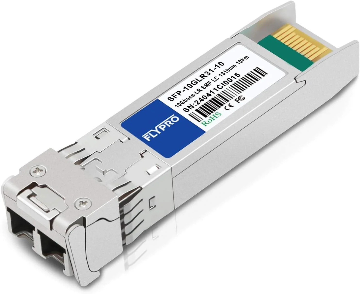 فرستنده و گیرنده فیبر نوری FLYPROFiber- 10GBase-LR SFP+، ماژول نوری 10G Single Mode SFP+ به LC، سازگار با Cisco SFP-10G-LR، Ubiquiti UniFi UF-SM-10G، Meraki MA-SFP-10GB-LR، Netgear، Mikrotik، D-Link، 1310 نانومتر، 10 کیلومتر