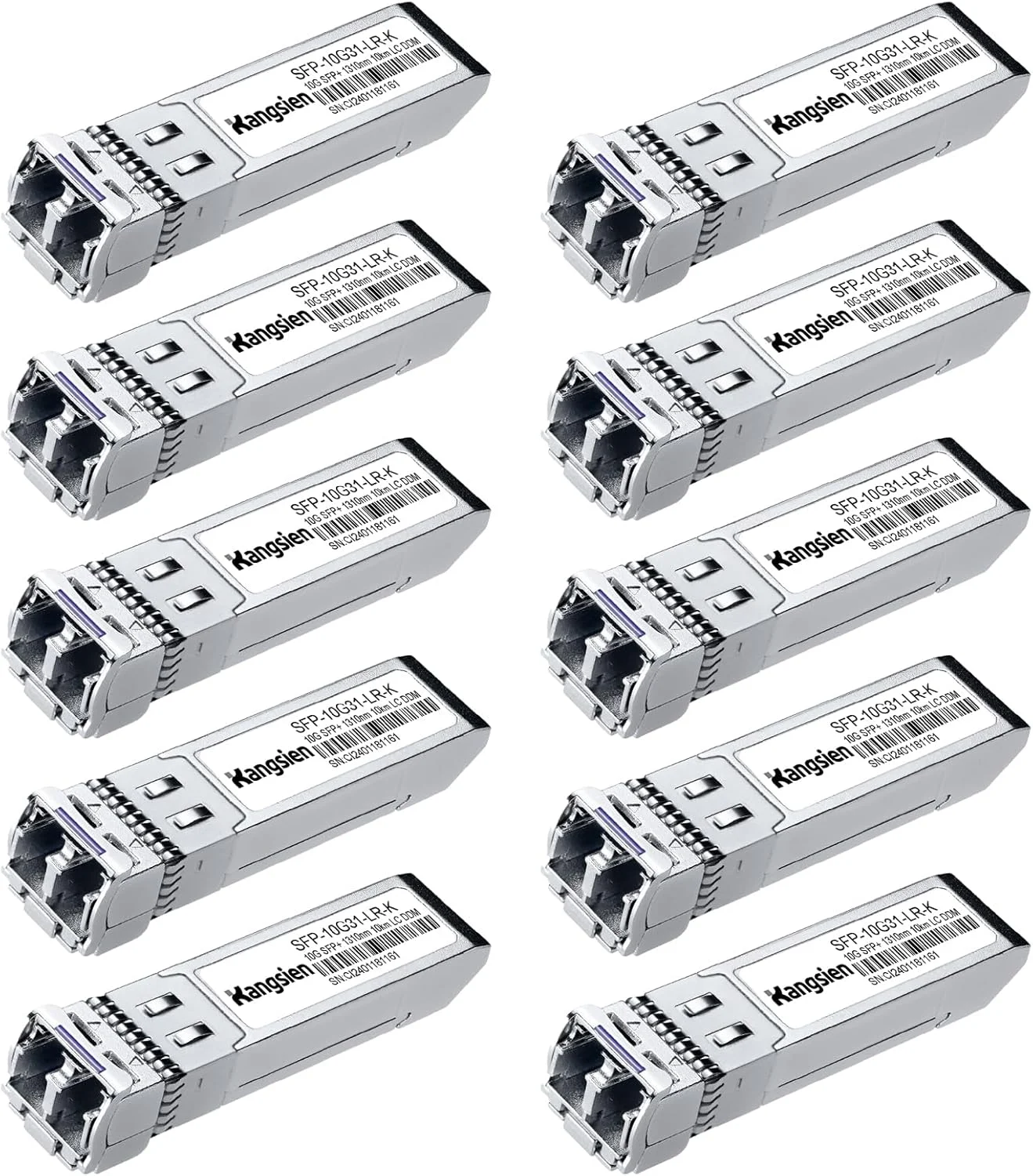 ماژول SFP+ 10GBASE-LR، فرستنده و گیرنده فیبر نوری تک حالته 10G 1310 نانومتر SFP LC، برد SFP+ تا 10 کیلومتر، سازگار با سیسکو SFP، مراکی، یوبیکیوتی، میکروتیک، Fortinet، TP-Link (بسته 10 عددی)