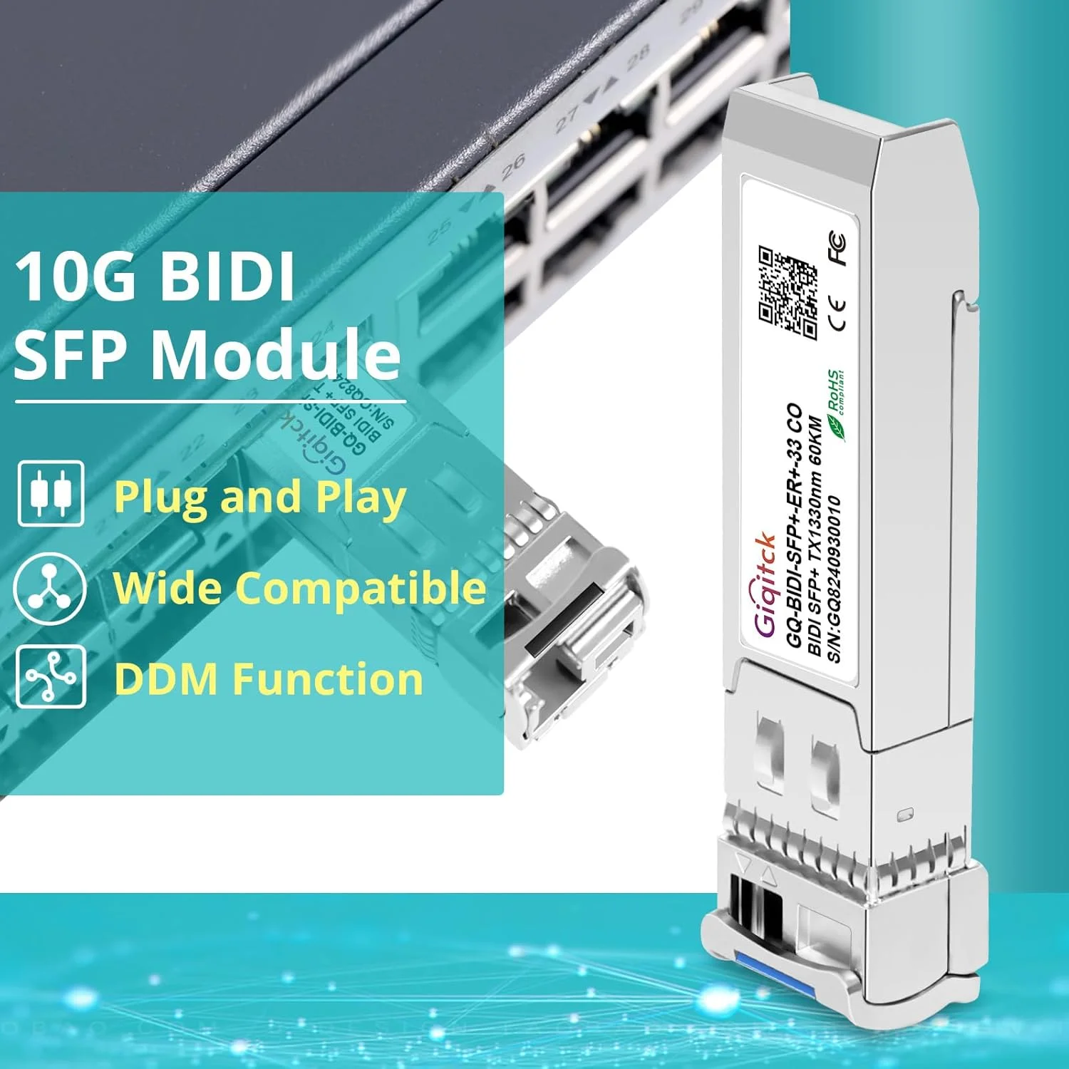 یک جفت ماژول 10GBASE-BX60-UD BiDi SFP+، TX-1270nm/1330nm، RX-1330nm/1270nm 60km DDM Simplex LC/UPC SMF فرستنده و گیرنده نوری Mini Gbic برای سوئیچ های سیسکو SFP-10G-BX60U/SFP-10G-BX60D، یوبیکیوتی و Open