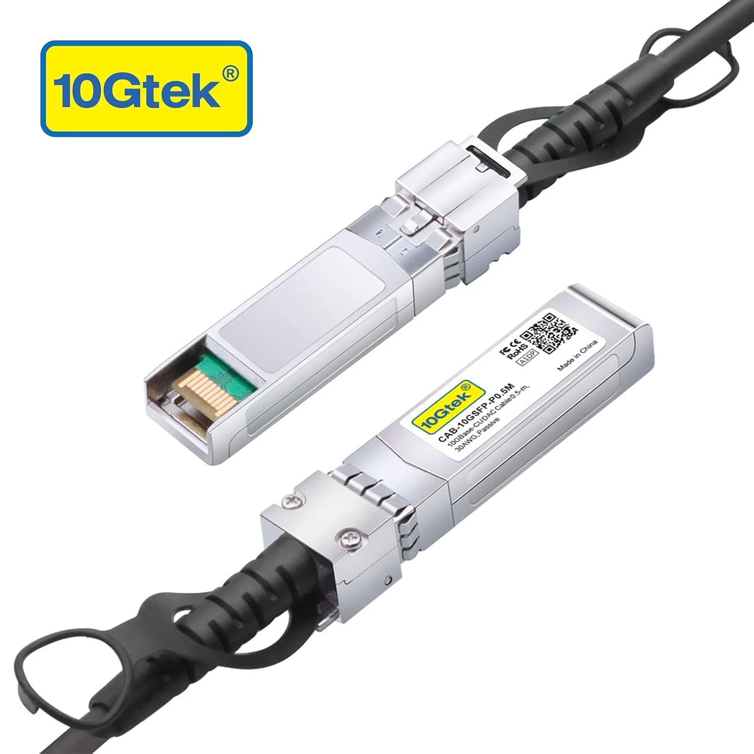 کابل Twinax داک 10Gtek SFP+، کابل مسی اتصال مستقیم پچ 10G SFP+ به SFP+ برای Cisco SFP-H10GB-CU0.5M، Ubiquiti UniFi UC-DAC-SFP+، TP-Link TL-SM5220-0.5M، Fortinet و غیره، 0.5 متری