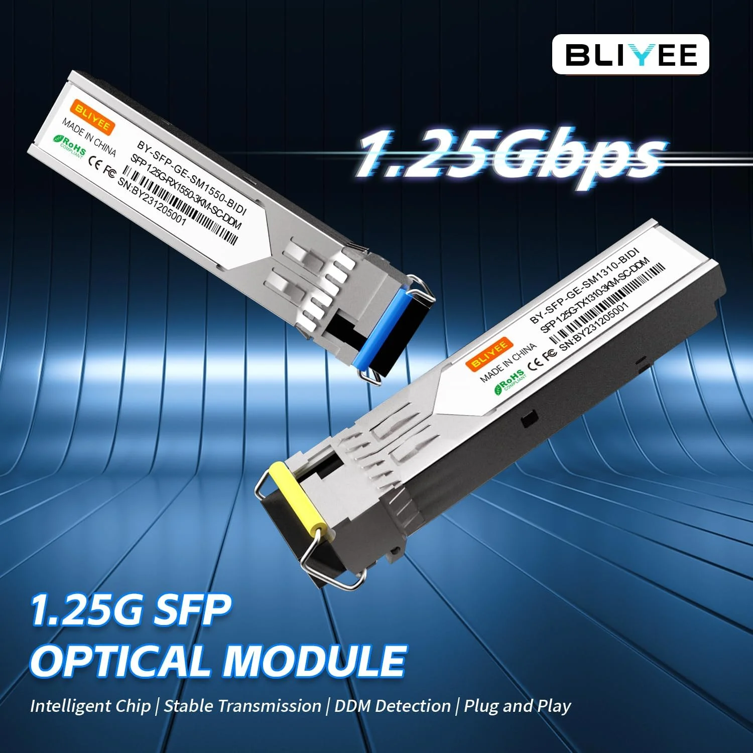 یک جفت ماژول SFP LC تک حالته 1.25G | فرستنده و گیرنده فیبر BiDi 1000Base | اتصال دهنده LC Simplex | 20KM | SMF | 1310/1550nm | DDM برای Cisco GLC-LH-SMD، Ubiquiti، Netgear، D-Link، Supermicro