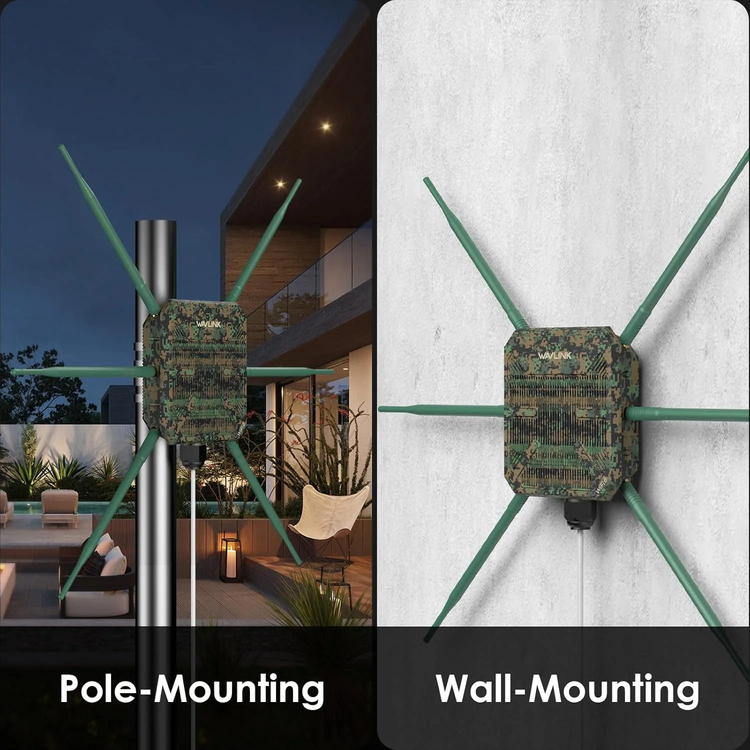 اکستندر وای فای 6 بیرونی WAVLINK AX3000، اکسس پوینت بی سیم بیرونی دو بانده 5G+2.4G، روتر، POE فعال 802.3at، دارای 6 آنتن 7dBi، سازگار با Starlink