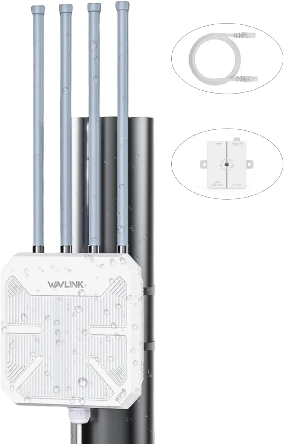 تقویت کننده وای فای بیرونی WAVLINK AX1800 با برد بلند، تقویت کننده سیگنال وای فای ضد آب بیرونی با POE، دو بانده 2.4/5 گیگاهرتز، پشتیبانی از حالت AP/Repeater/Router برای مزرعه