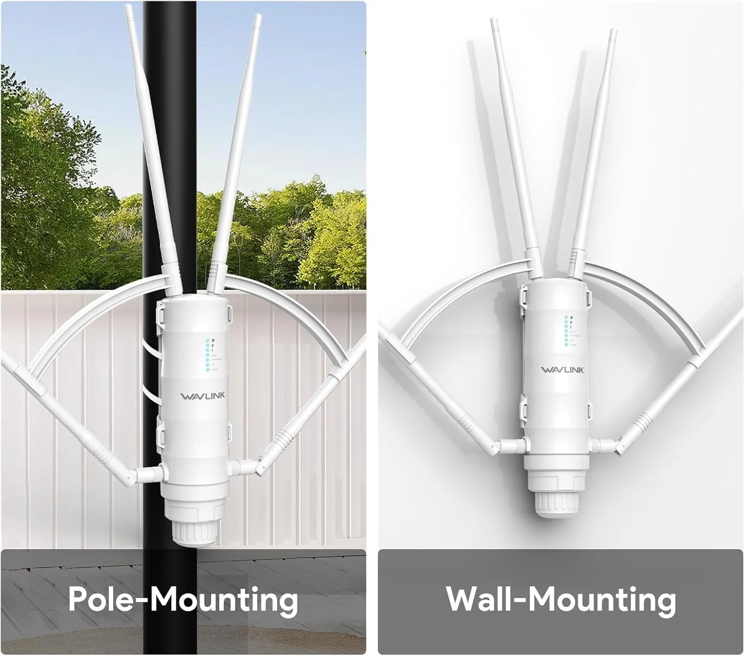 تقویت کننده WiFi بیرونی WAVLINK AC1200، تقویت کننده WiFi بی سیم برد بلند 2026 با PoE، دو بانده، 4 آنتن 7dBi با بهره بالا، پشتیبانی از حالت های مش/AP/تکرار کننده، ضد آب و هوا IP65، سازگار با Starlink