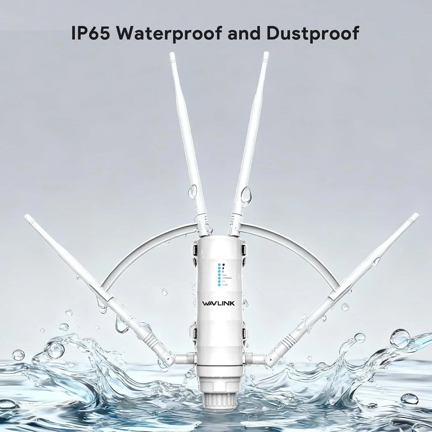 تقویت کننده WiFi بیرونی WAVLINK AC1200، تقویت کننده WiFi بی سیم برد بلند 2026 با PoE، دو بانده، 4 آنتن 7dBi با بهره بالا، پشتیبانی از حالت های مش/AP/تکرار کننده، ضد آب و هوا IP65، سازگار با Starlink