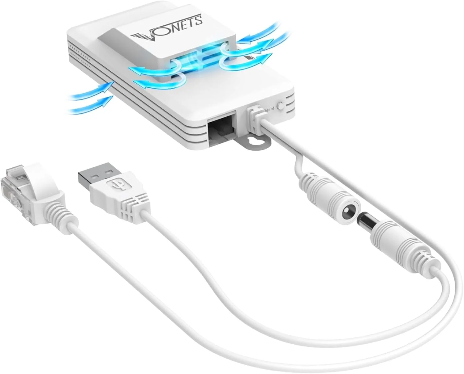 تقویت کننده وای فای Vonets مدل AC1200 دو بانده 2.4GHz/5GHz، پل وای فای/وای فای به اترنت، پوشش گسترده تر با 1 پورت RJ45 (10/100Mbps)، تغذیه USB/DC برای DVR/ دوربین مداربسته/ تکرار کننده وای فای با فن