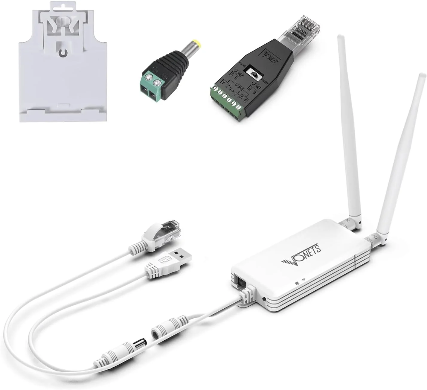 آداپتور وای فای به اترنت VONETS VAP11S-232 300Mbps، بریج/تقویت کننده وای فای 2.4G، مینی روتر/ سرور سریال RJ45 به RS232 با 2 پورت RJ45/آنتن، تغذیه USB/DC برای دستگاه های شبکه مانیتور DVR