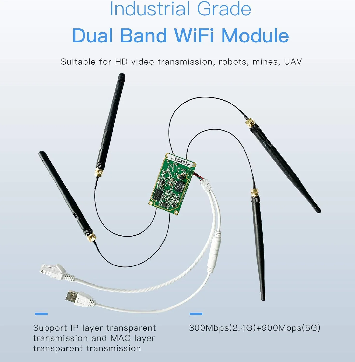 ماژول وای فای VONETS VM5G دو باند 2.4G+5G AC1200 صنعتی با توان بالا، بریج بی‌سیم، توسعه دهنده هات اسپات وای فای اترنت، آداپتور RJ45، دستگاه مهندسی شبکه DIY با 4 آنتن
