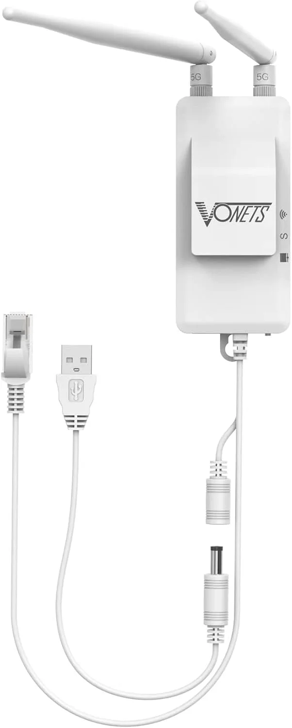پل شبکه وای فای صنعتی 5 گیگاهرتزی VONETS VAP11S-5G با اسپلیتر اترنت، وای فای RJ45 1 نری به 2 مادگی LAN Cat5 به همراه فن خنک کننده