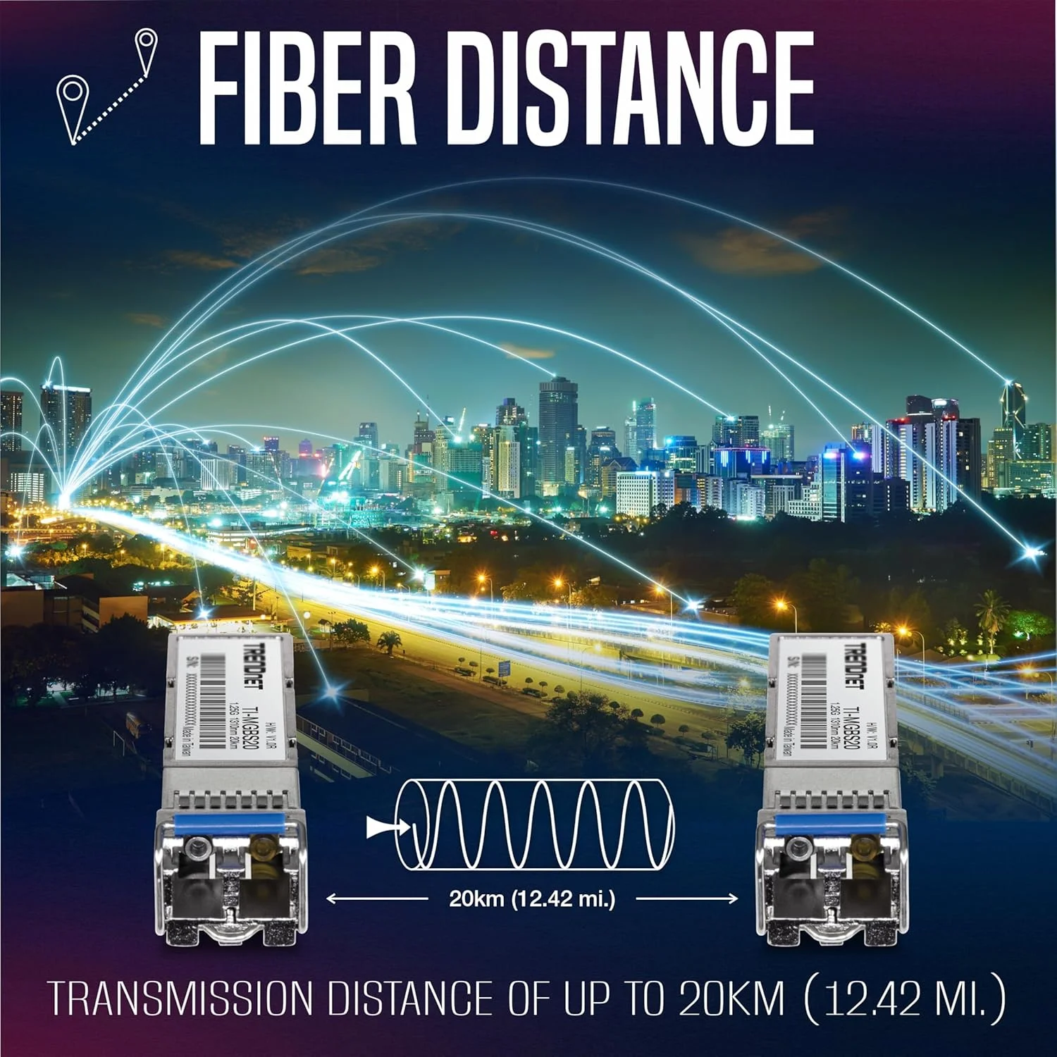 ماژول صنعتی SFP تک حالته LC ترندنت مدل TI-MGBS20، 1000Base-LX (20 کیلومتر)، پشتیبانی مادام العمر