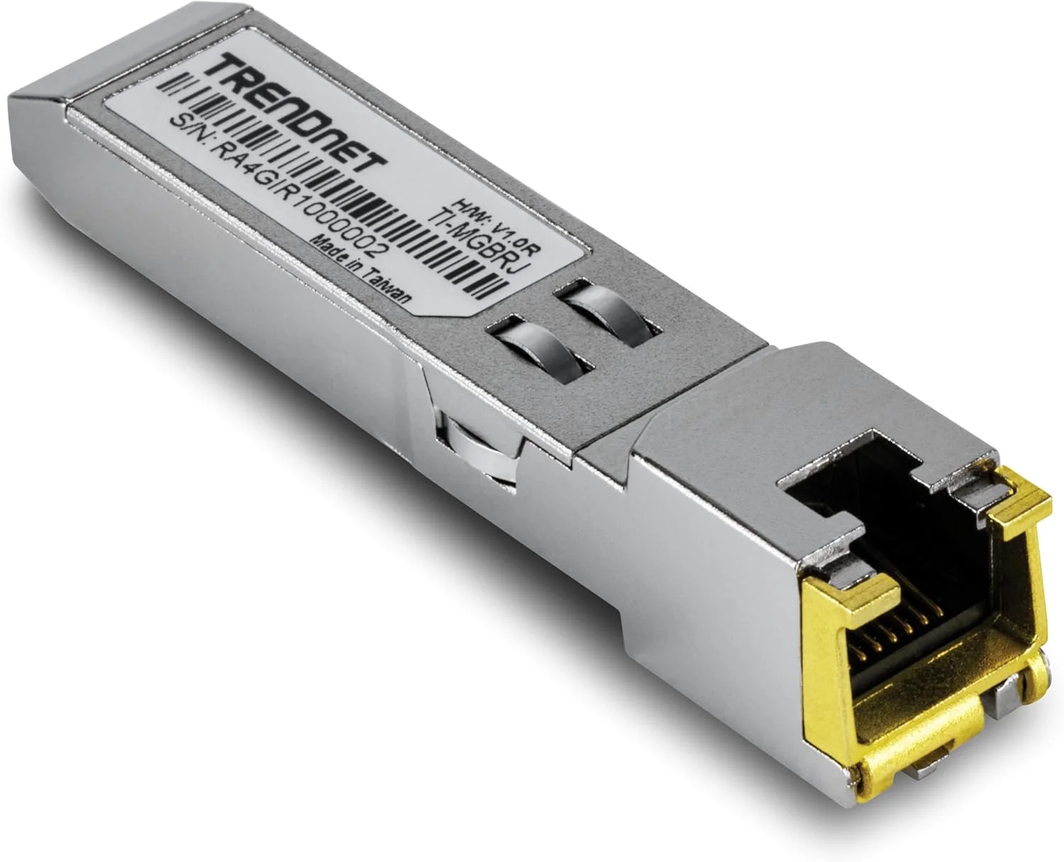 ماژول صنعتی SFP RJ45 مسی TRENDnet 1000BASE-T مدل TI-MGBRJ، پشتیبانی از نرخ داده تا 1.25 گیگابیت بر ثانیه، سازگار با NDAA TAA، حفاظت مادام العمر