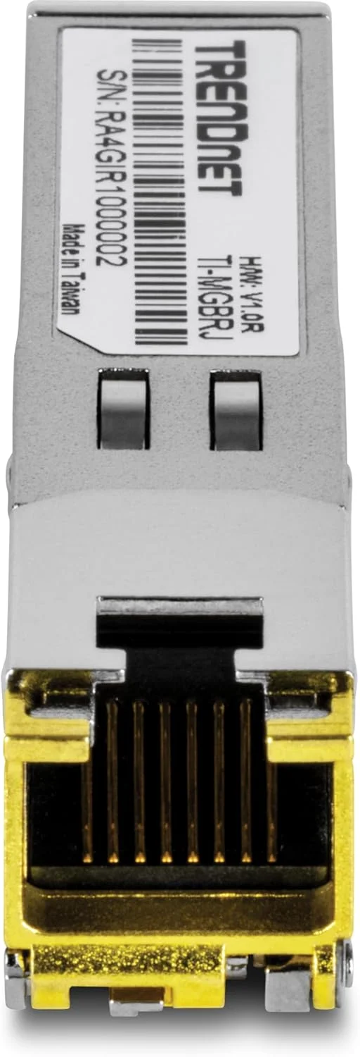 ماژول صنعتی SFP RJ45 مسی TRENDnet 1000BASE-T مدل TI-MGBRJ، پشتیبانی از نرخ داده تا 1.25 گیگابیت بر ثانیه، سازگار با NDAA TAA، حفاظت مادام العمر