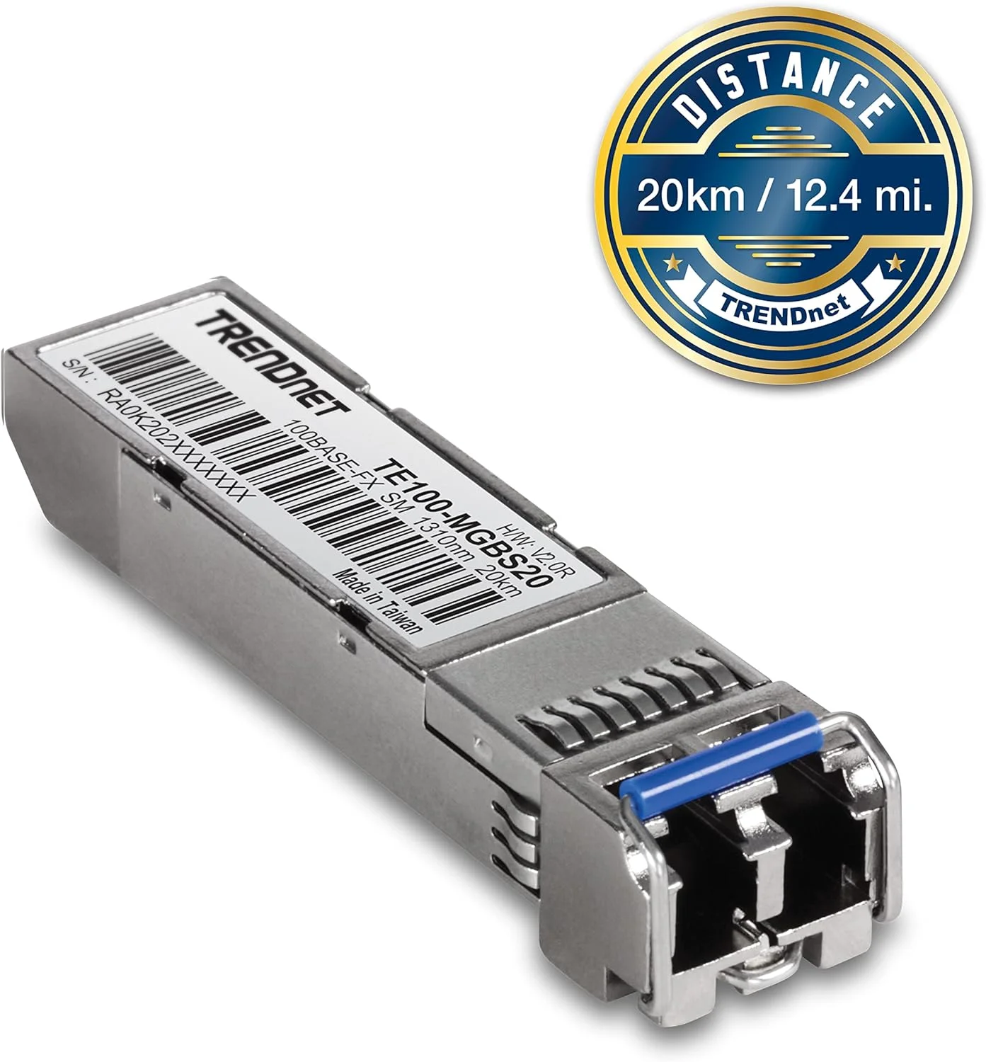 ماژول SFP به RJ45 تک حالته LC ترندنت، TE100-MGBS20، تا 20 کیلومتر، سازگار با SFP استاندارد، سرعت تا 155 مگابیت بر ثانیه، سازگار با فیبر Duplex-LC، 1310 نانومتر، محافظت مادام العمر