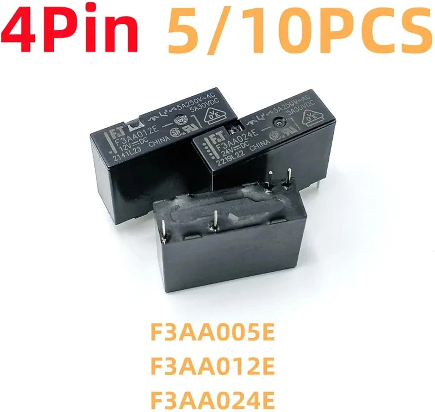 رله های توبایا 5 عددی/10 عددی F3AA005E F3AA012E F3AA024E 5 ولت 12 ولت 24 ولت 4 پین 5 آمپر 30 ولت DC (سایز: 10 عددی F3AA005E)