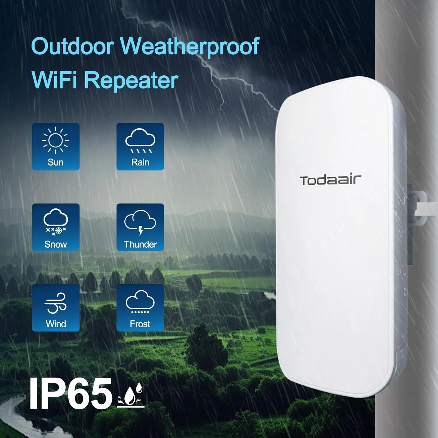 تقویت کننده وای فای فضای باز با برد طولانی، تقویت کننده سیگنال وای فای برای فضای باز، تکرار کننده وای فای پوشش دهنده حداقل 3440 فوت مربع و 30 دستگاه، تکرار کننده سیگنال وای فای برای مزرعه، حیاط، کارخانه