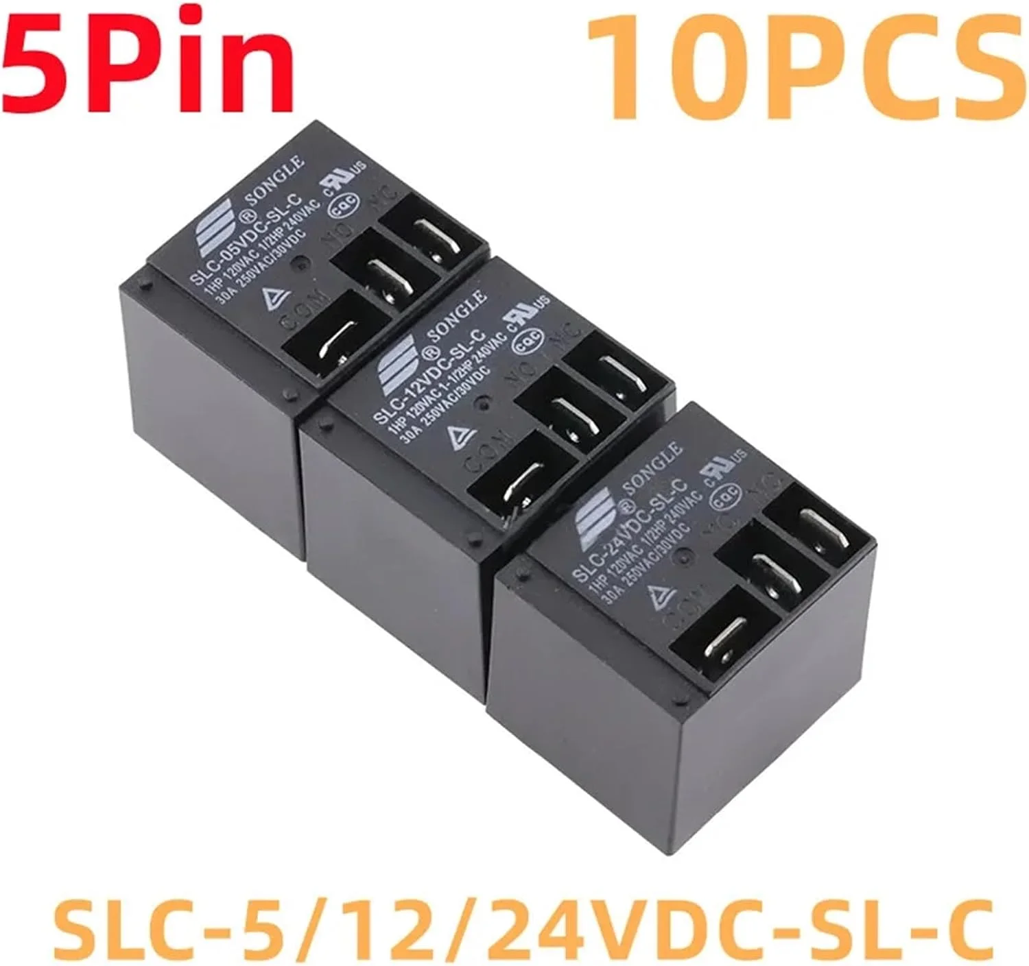 رله توبایا 10 عددی SLC-5V-12V-24VDC-SL-C 5 پین 30 آمپر 250 ولت AC (سایز: SLC-5VDC-SL-C)