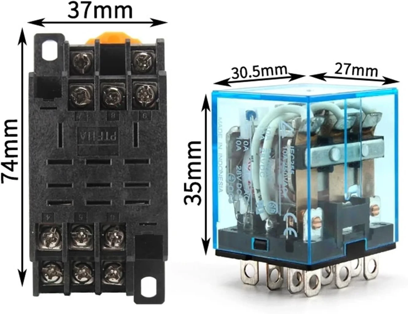 رله میانی توبایا HH63P LY3NJ 10A رله الکترومغناطیسی کوچک با 11 پین به همراه سوکت PTF11A (رنگ: همراه با سوکت، اندازه: AC 24V)