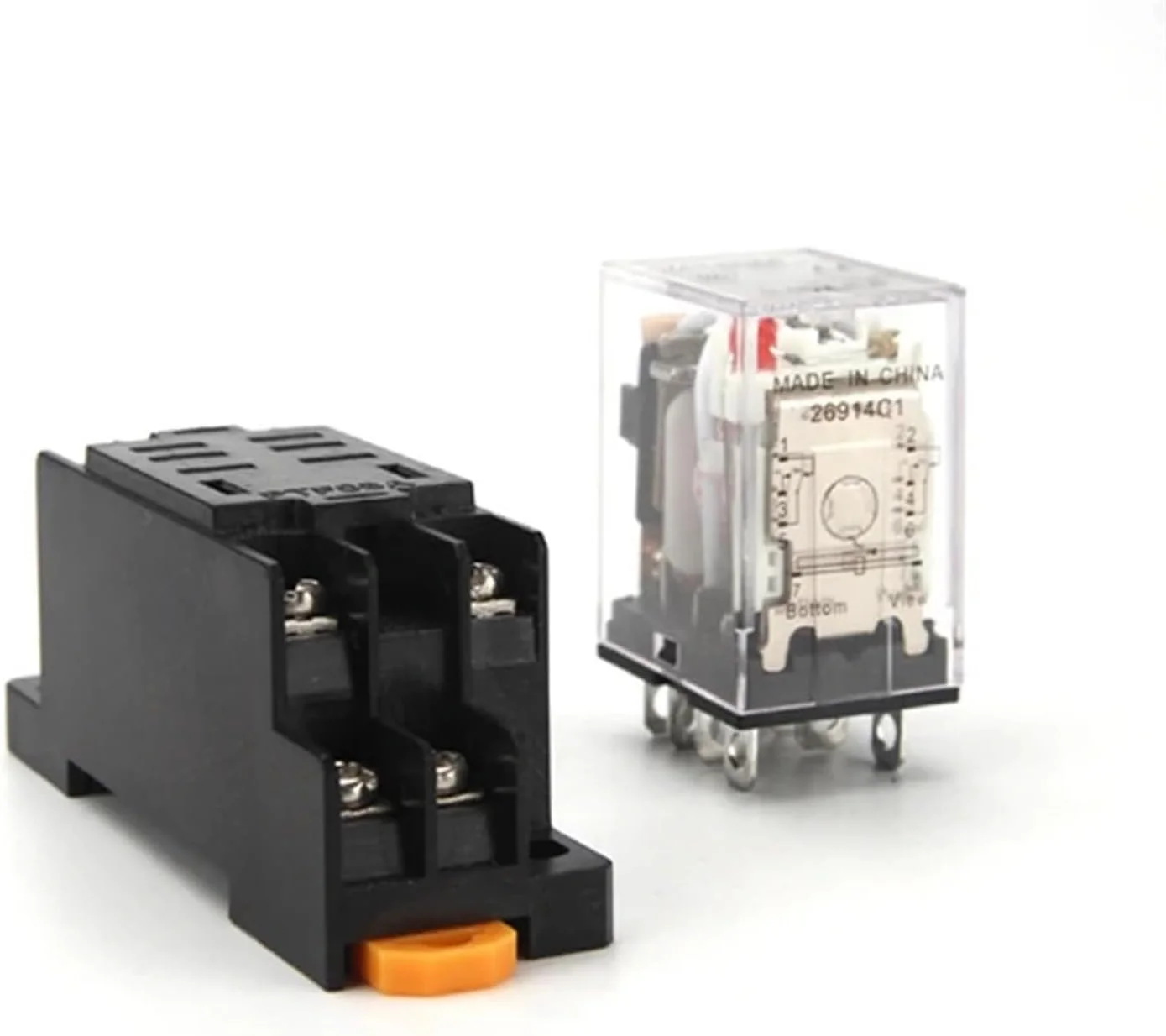 رله میانی توبایا مدل HH62P LY2NJ 10A، رله الکترومغناطیسی کوچک با 8 پین و سوکت پایه PTF08A (رنگ: بدون سوکت، اندازه: AC 12V)