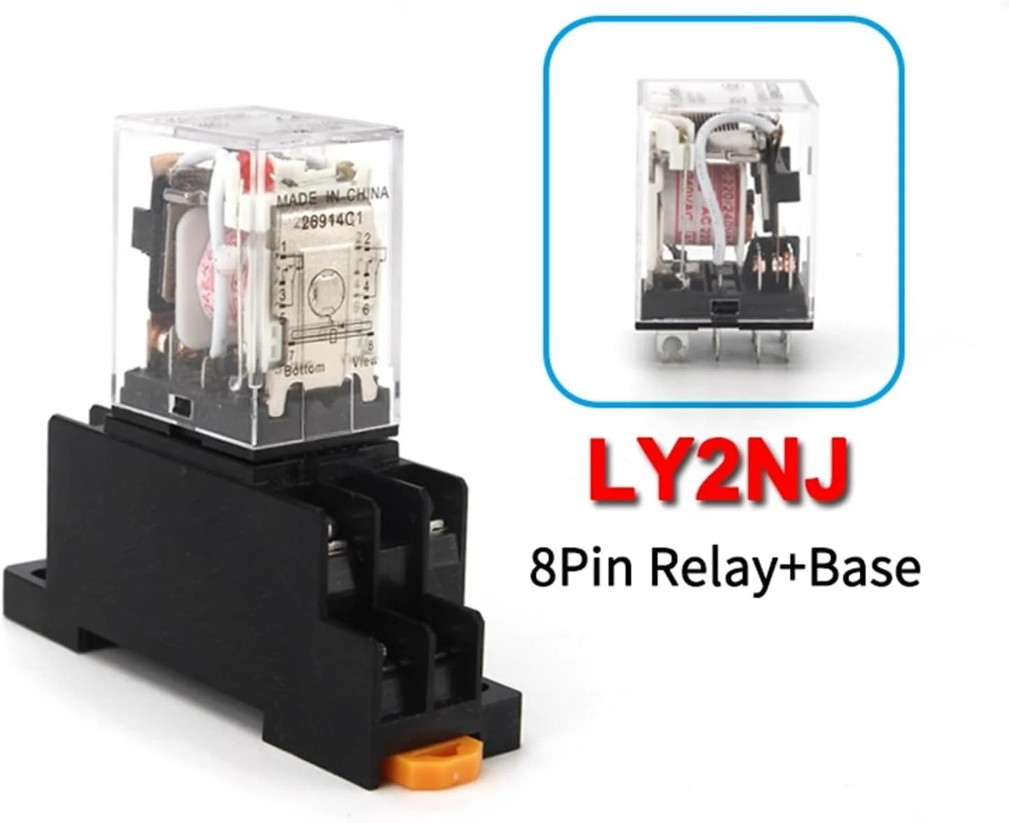 رله میانی توبایا مدل HH62P LY2NJ 10A، رله الکترومغناطیسی کوچک با 8 پین و سوکت پایه PTF08A (رنگ: بدون سوکت، اندازه: AC 12V)