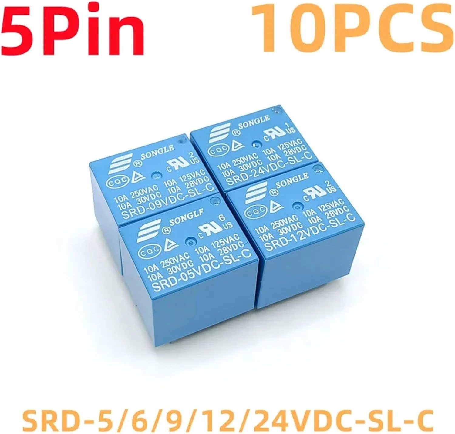 توبایا 10 عدد رله 5 پین SRD-05-06-09-12-24VDC-SL-C 10 آمپر 250 ولت AC (سایز: 10 عدد SRD-24VDC-SL-C)