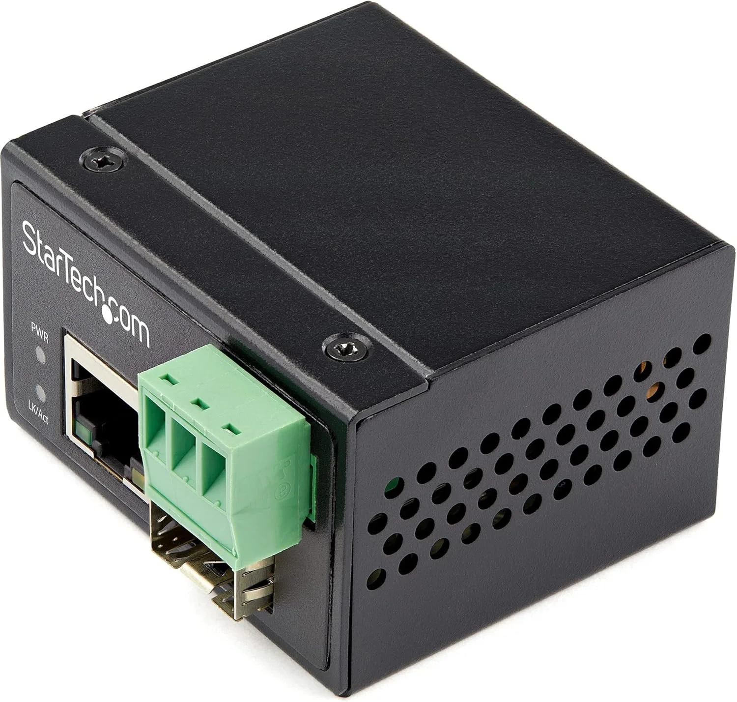 مبدل رسانه فیبر به اترنت صنعتی StarTech.com - SFP 100 مگابیت بر ثانیه به RJ45/Cat6 - فیبر نوری تک حالته/چند حالته به شبکه مسی - 12-56 ولت DC - IP-30/ -40 تا +75 درجه سانتیگراد (IMC100MSFP)