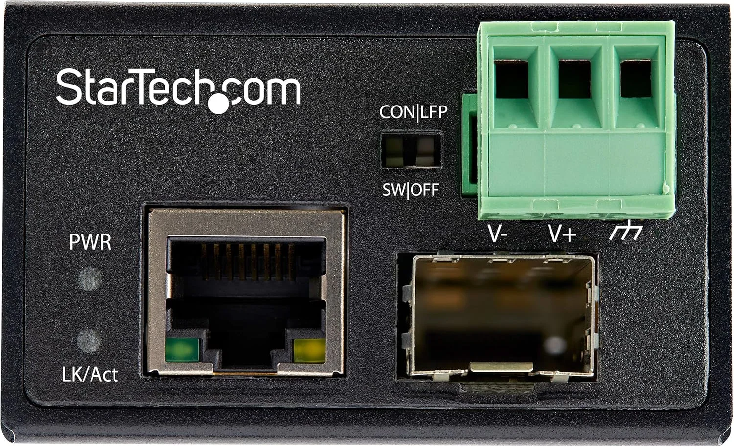 مبدل رسانه فیبر به اترنت صنعتی StarTech.com - SFP 100 مگابیت بر ثانیه به RJ45/Cat6 - فیبر نوری تک حالته/چند حالته به شبکه مسی - 12-56 ولت DC - IP-30/ -40 تا +75 درجه سانتیگراد (IMC100MSFP)