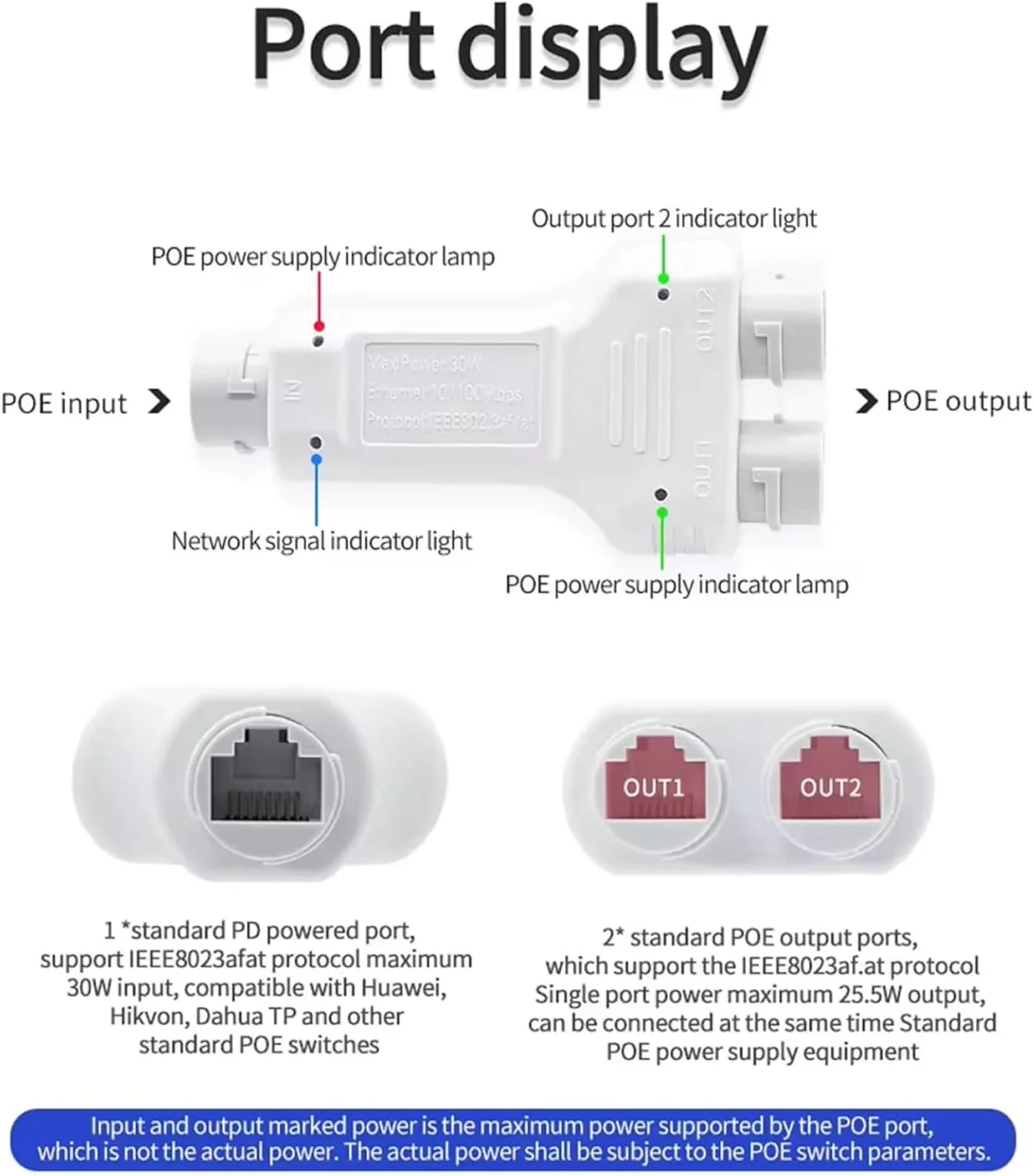تکرار کننده POE یک ورودی دو خروجی، تکرار کننده اترنت تک پورت با توان 30 وات برای سوئیچ/تزریق کننده POE تکرار کننده POE یک ورودی دو خروجی، تکرار کننده اترنت تک پورت با توان 30 وات برای سوئیچ/تزریق کننده POE